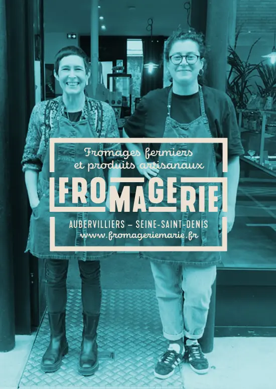 Comptoir de la fromageriemarie avec présentation de fromages artisanaux à Aubervilliers